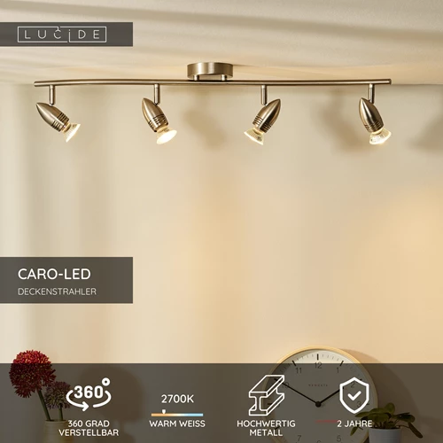 Lucide CARO-LED - Deckenstrahler - LED - GU10 - 4x5W 2700K - Chrom Matt - USP